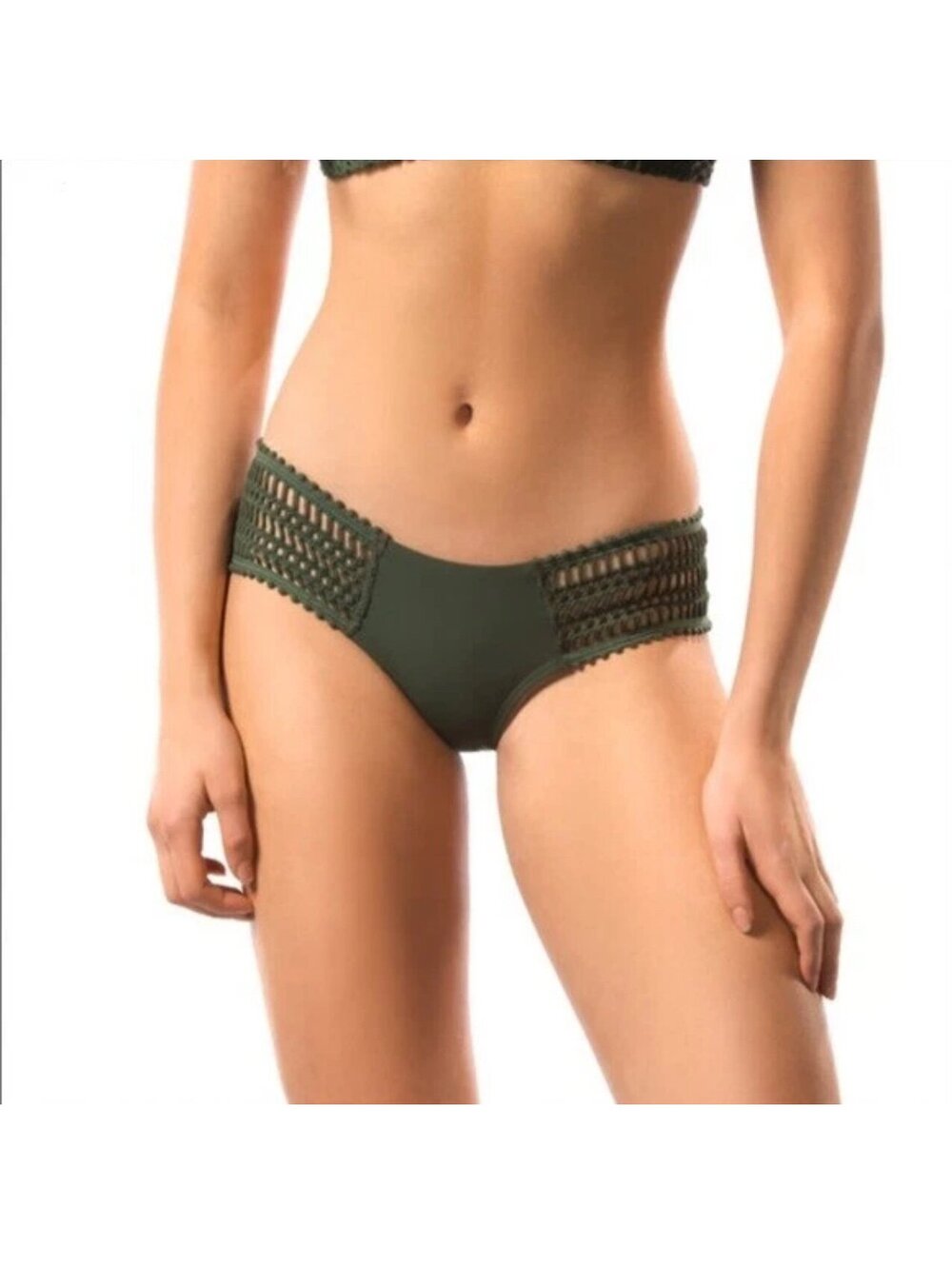 ROBIN PICCONE 160565 SOPHIA CROCHET SIDE TAB BIKINI BOTTOM IN JUNGLE GREEN XS